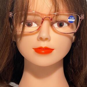 1442 Helen Reading Glasses 3.0 Readers Bluelight Filter Pink Frame NWT